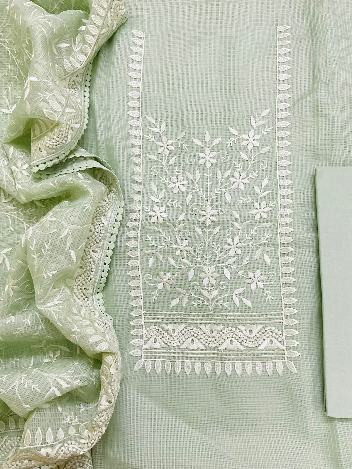 Soft Kota Silk Embroidered Suit - Green