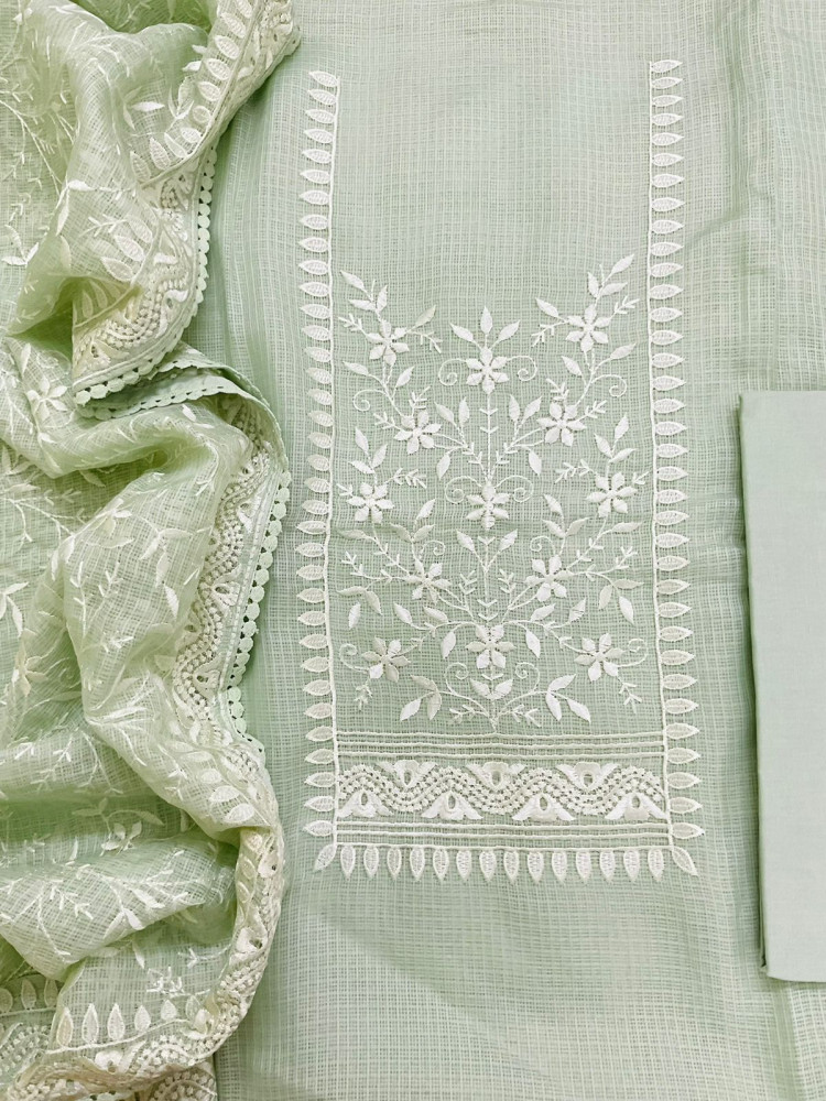 Image of Soft Kota Silk Embroidered Suit - Green
