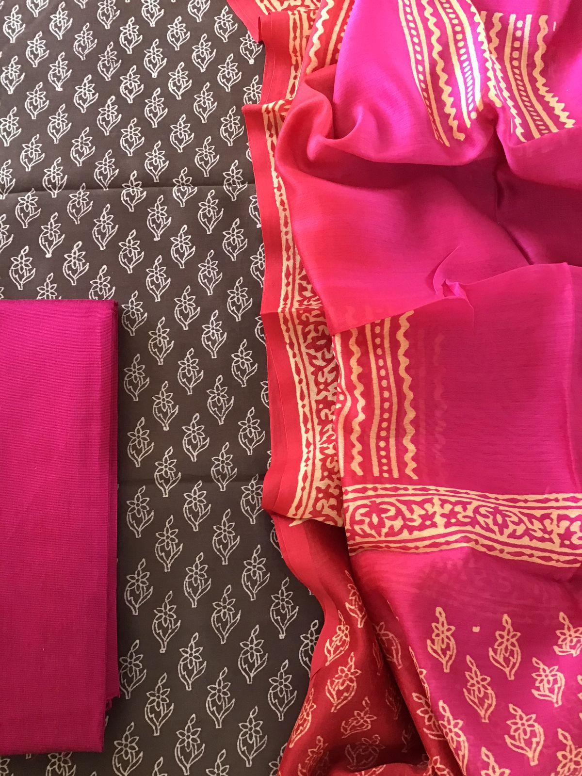 Pure Maheshwari Silk Printed Suit - Brown