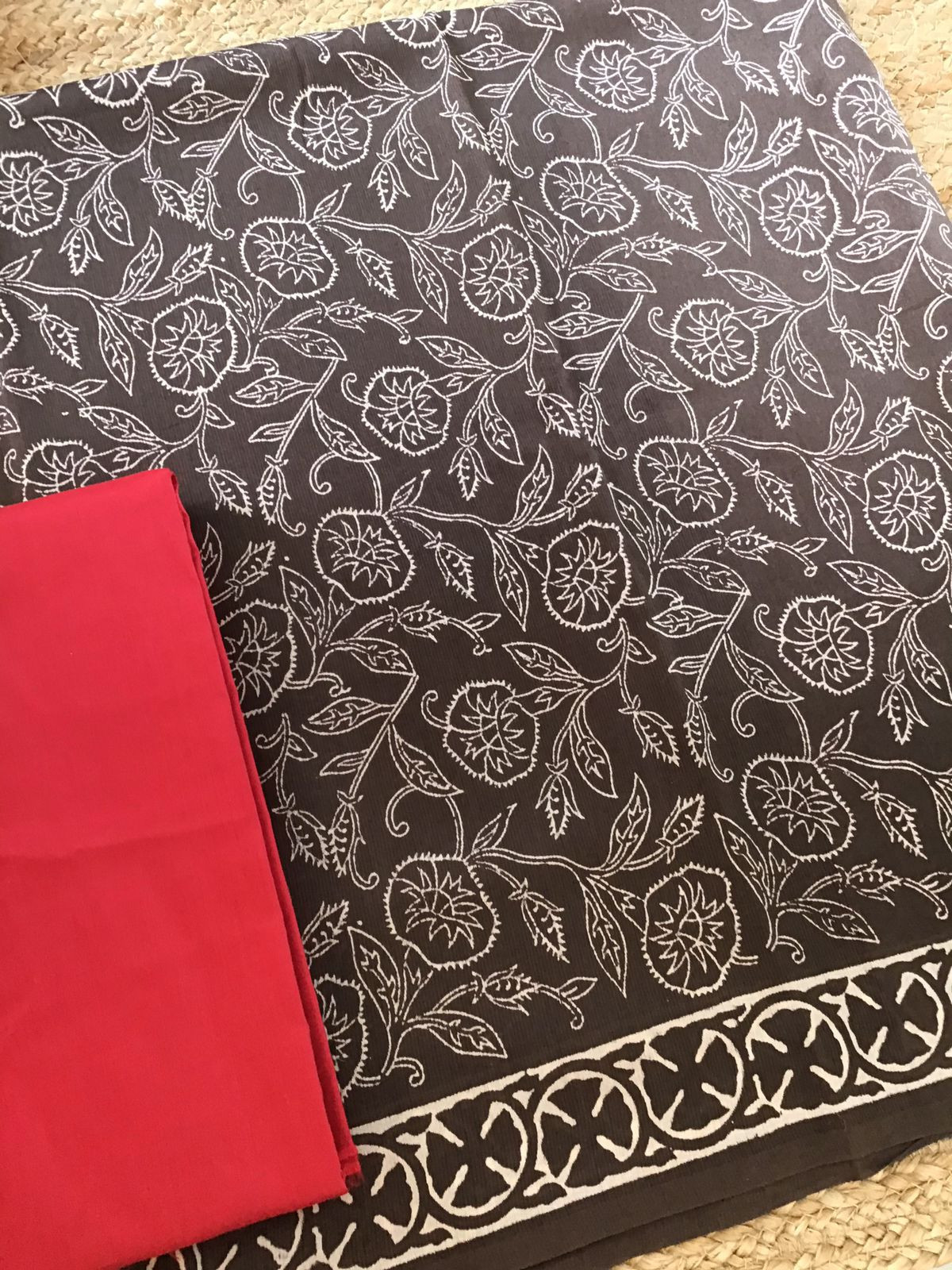 Pure Maheshwari Silk Printed Suit - Brown