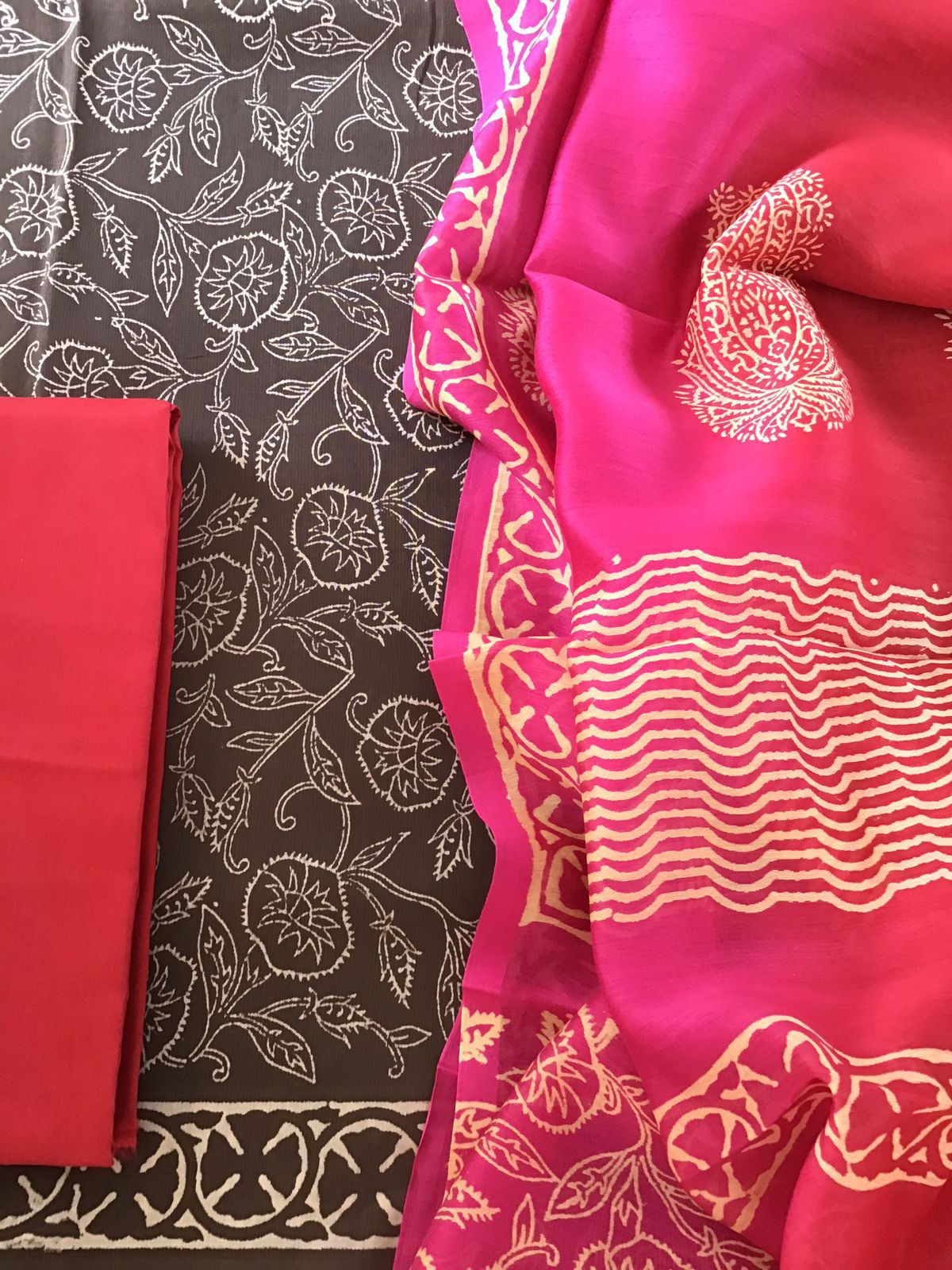 Pure Maheshwari Silk Printed Suit - Brown