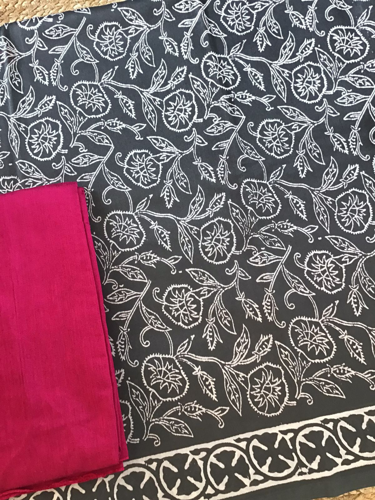Pure Maheshwari Silk Printed Suit - Grey