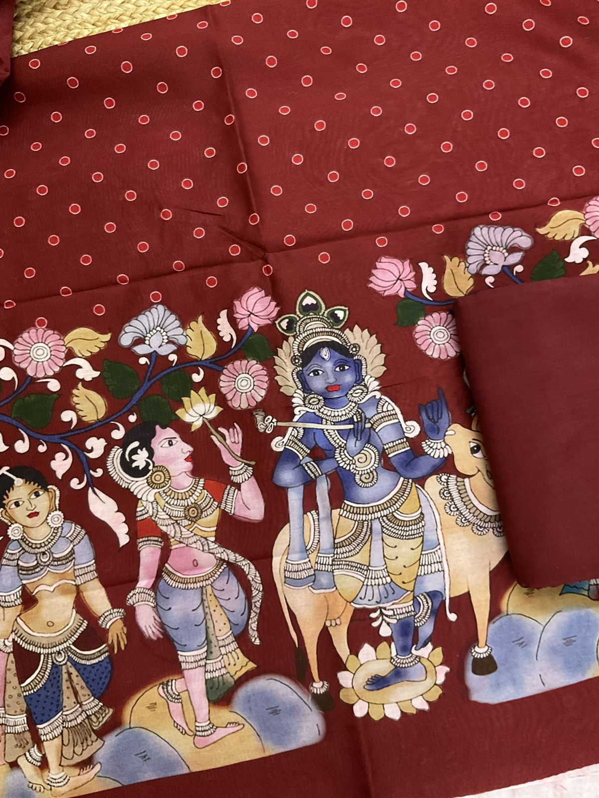 Pure Chanderi Printed Embroidered Suit - Maroon