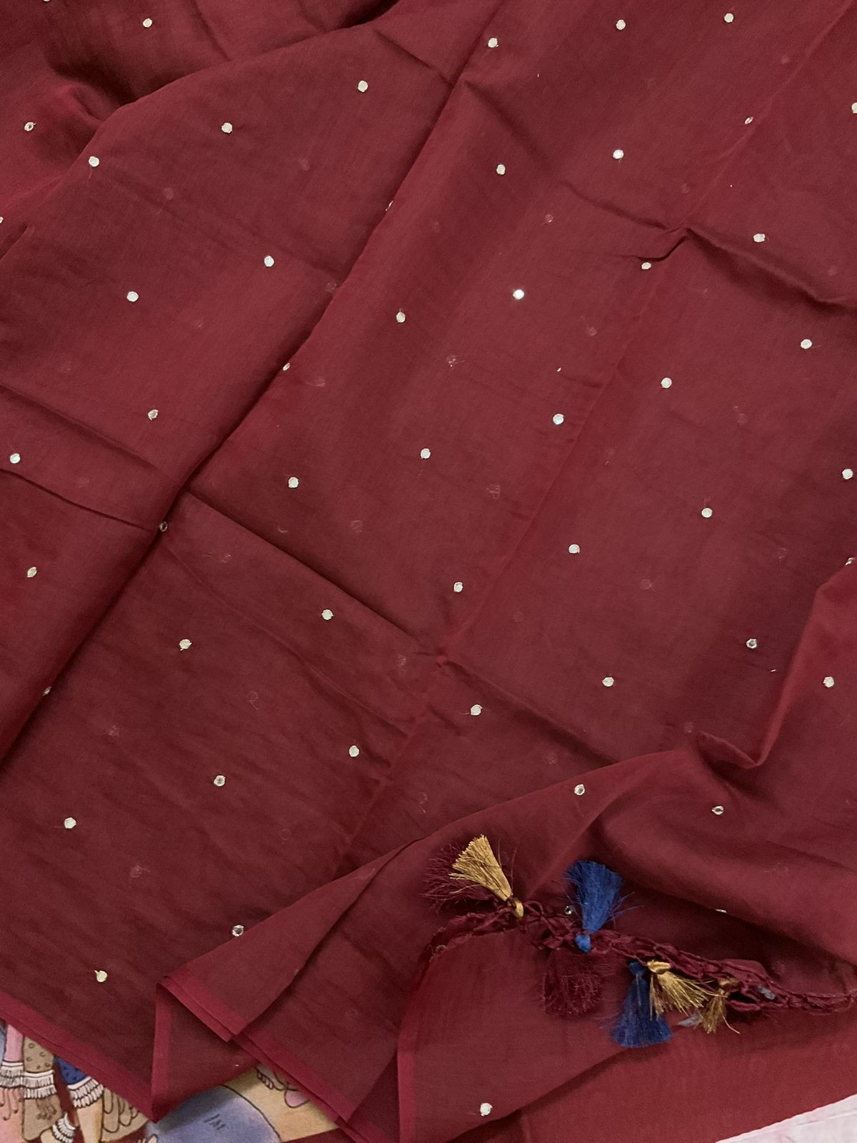 Pure Chanderi Printed Embroidered Suit - Maroon