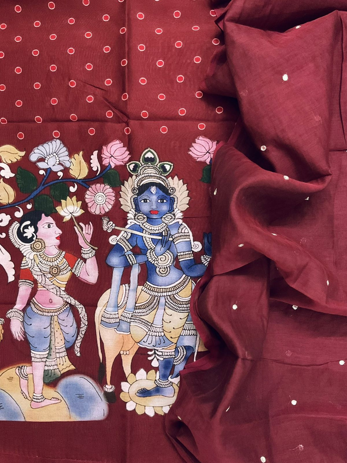 Pure Chanderi Printed Embroidered Suit - Maroon