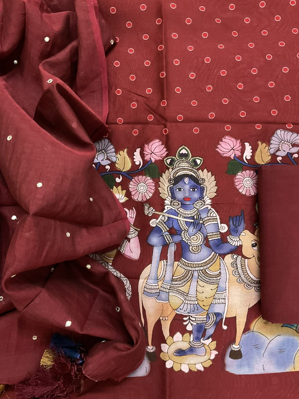 Pure Chanderi Printed Embroidered Suit - Maroon