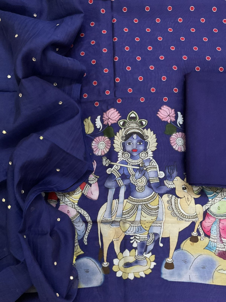 Image of Pure Chanderi Printed Embroidered Suit - Violet