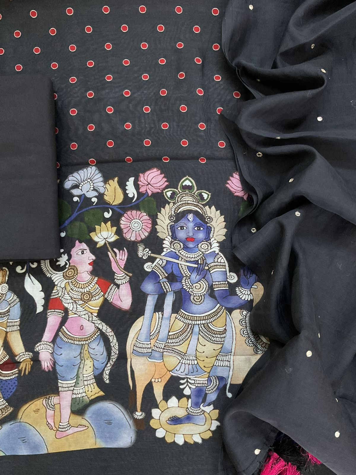 Pure Chanderi Printed Embroidered Suit - Black