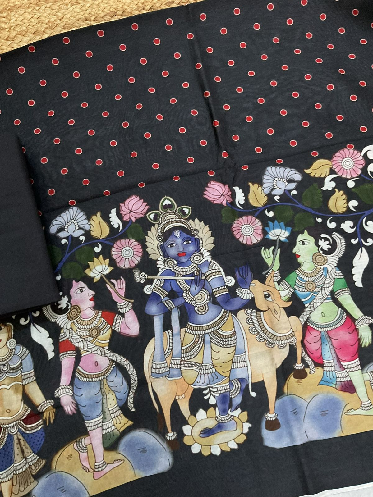 Pure Chanderi Printed Embroidered Suit - Black