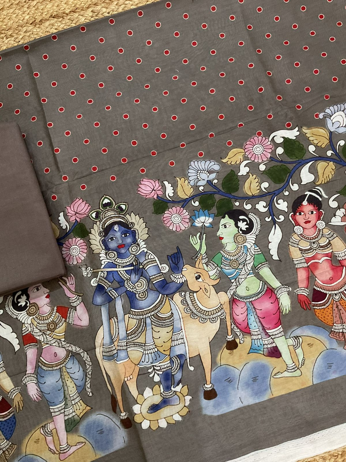 Pure Chanderi Printed Embroidered Suit - Grey