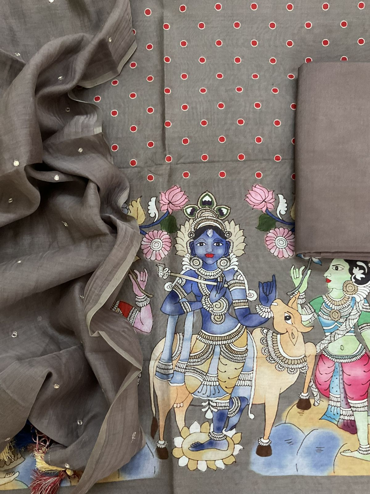 Pure Chanderi Printed Embroidered Suit - Grey