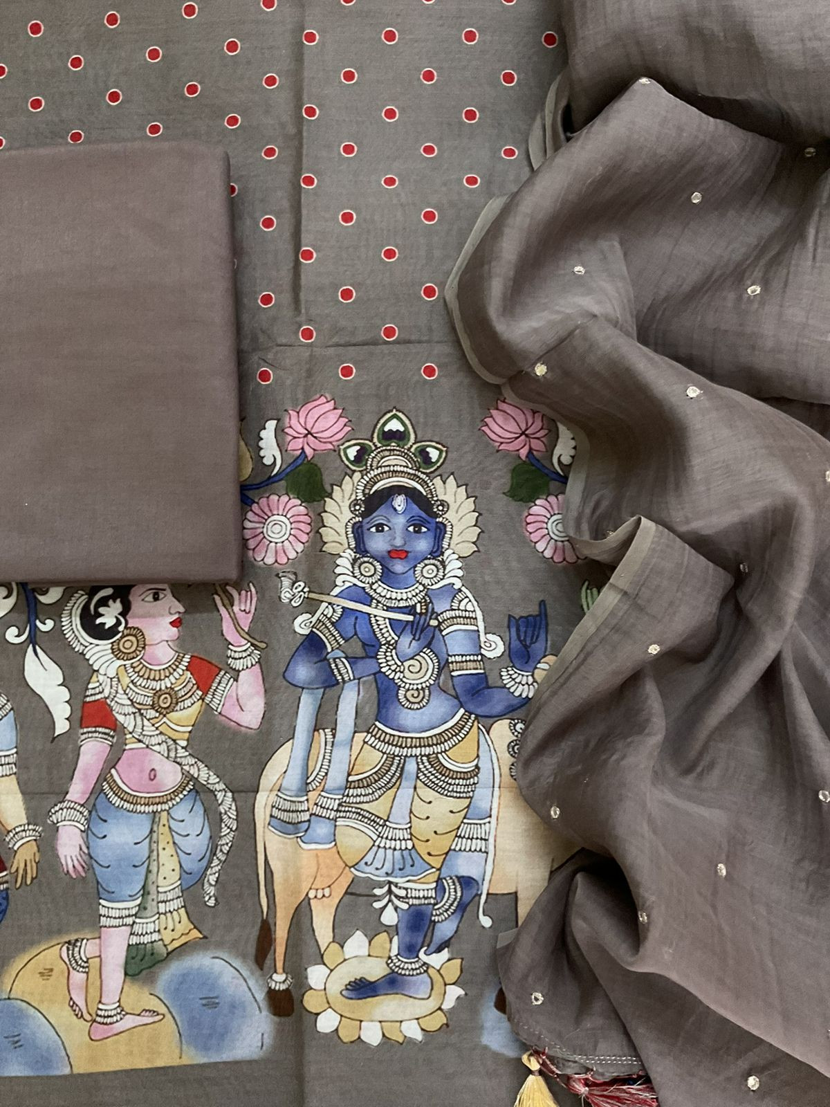 Pure Chanderi Printed Embroidered Suit - Grey