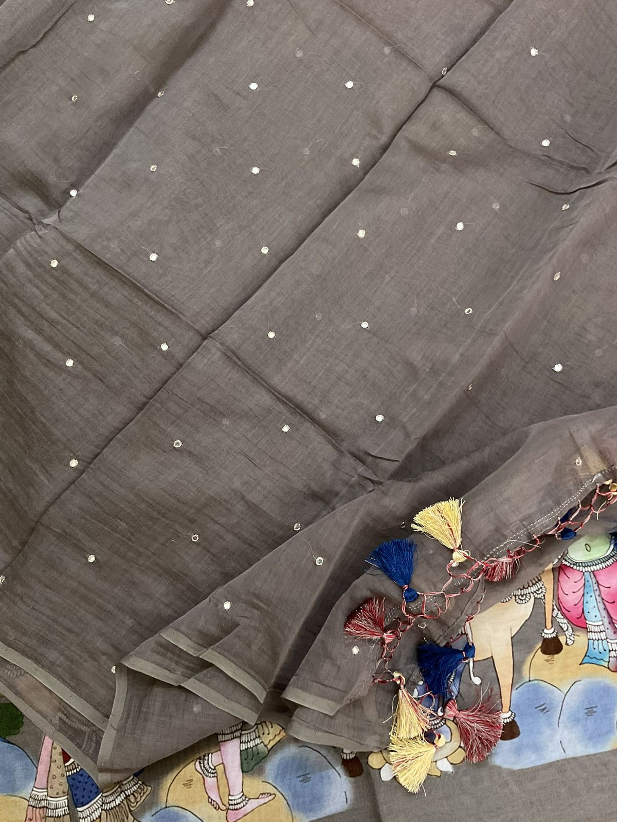 Pure Chanderi Printed Embroidered Suit - Grey