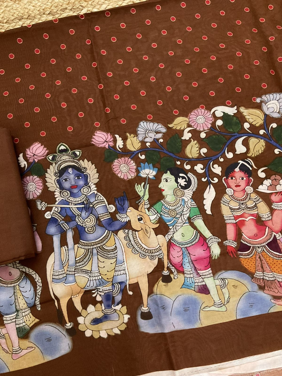 Pure Chanderi Printed Embroidered Suit - Brown