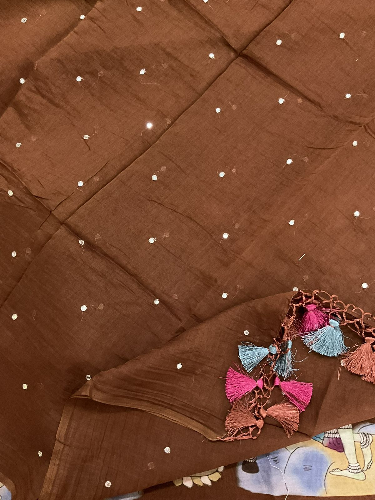 Pure Chanderi Printed Embroidered Suit - Brown