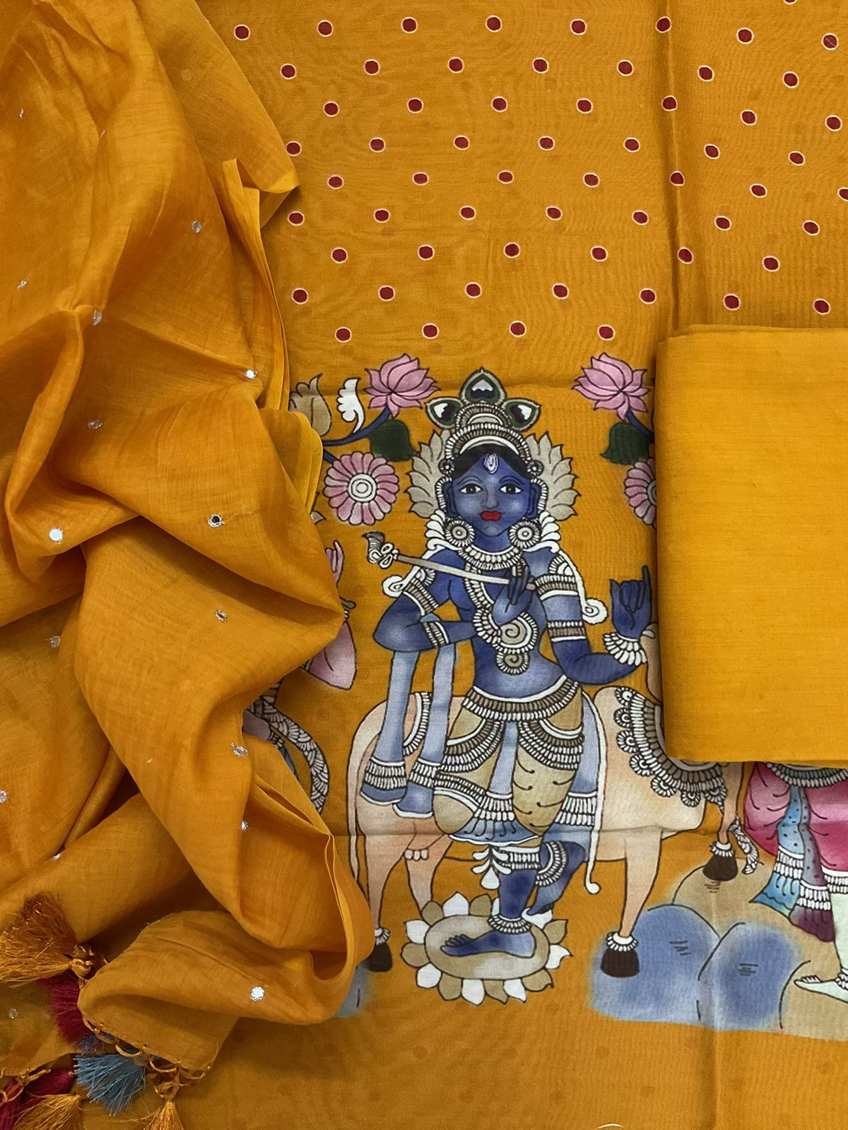 Pure Chanderi Printed Embroidered Suit - Yellow