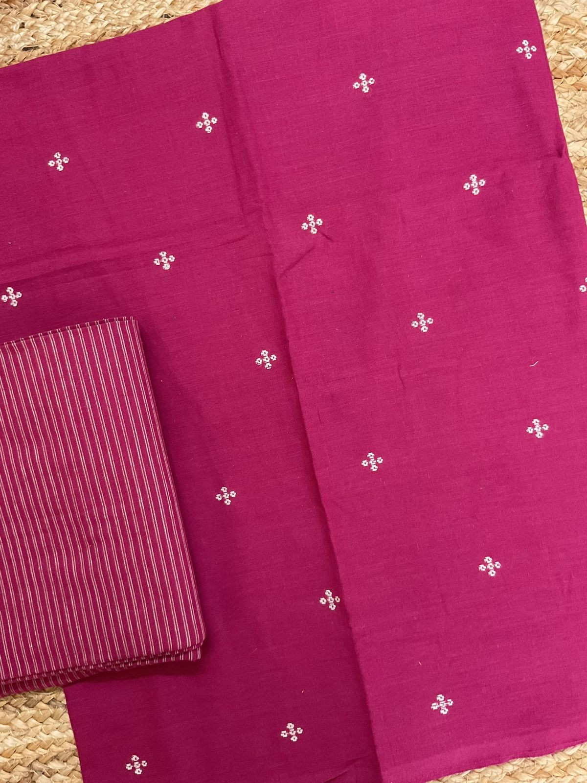 Pure Handloom Cotton Self Weaved Suit - Winish Pink