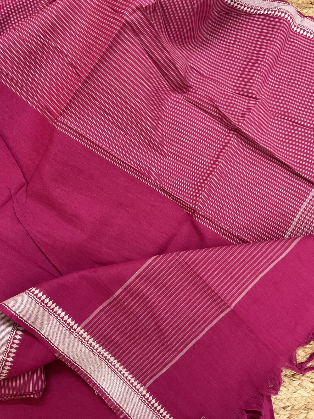 Pure Handloom Cotton Self Weaved Suit - Winish Pink