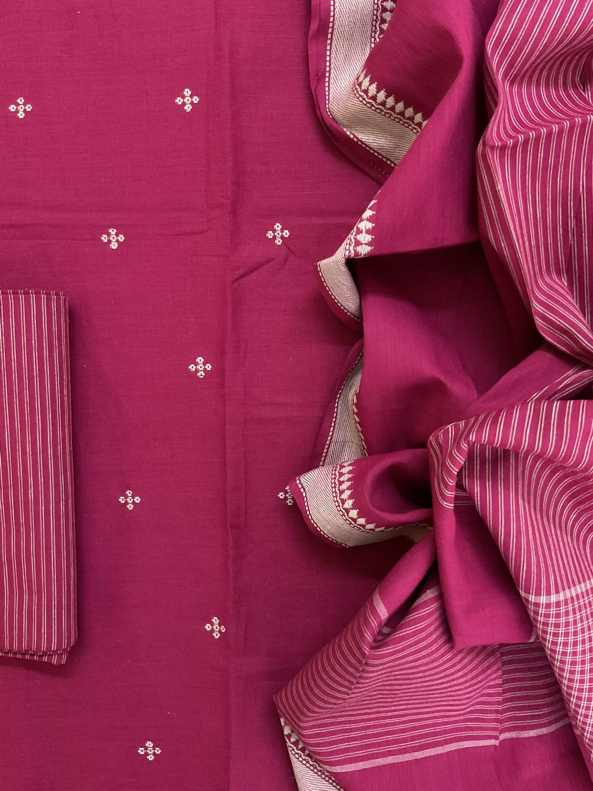 Pure Handloom Cotton Self Weaved Suit - Winish Pink