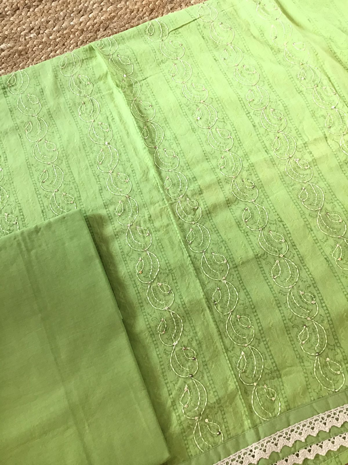 Pure Cotton Printed Embroidered Suit - Green