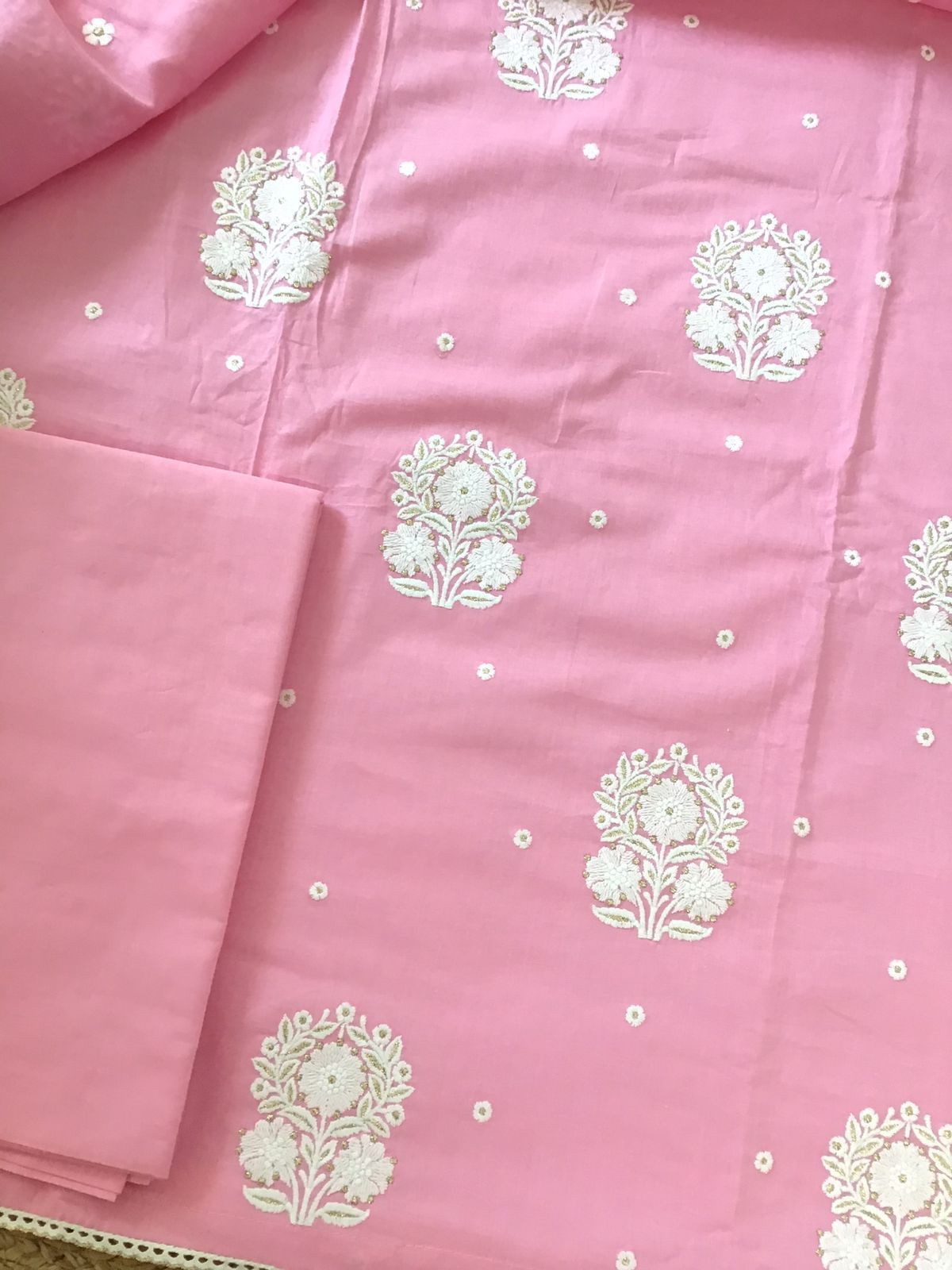 Pure Mul Cotton Embroidered Suit - Pink