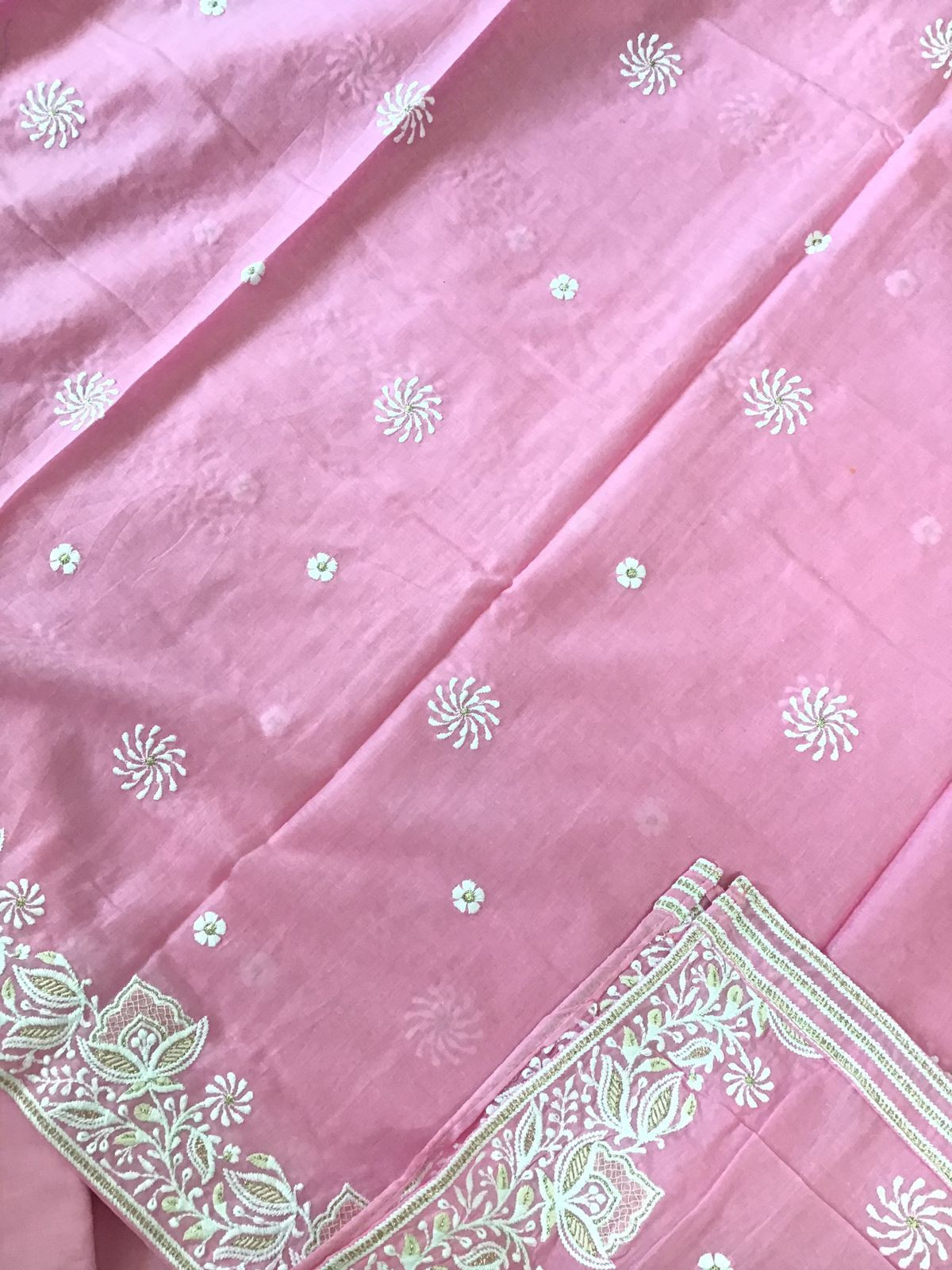 Pure Mul Cotton Embroidered Suit - Pink