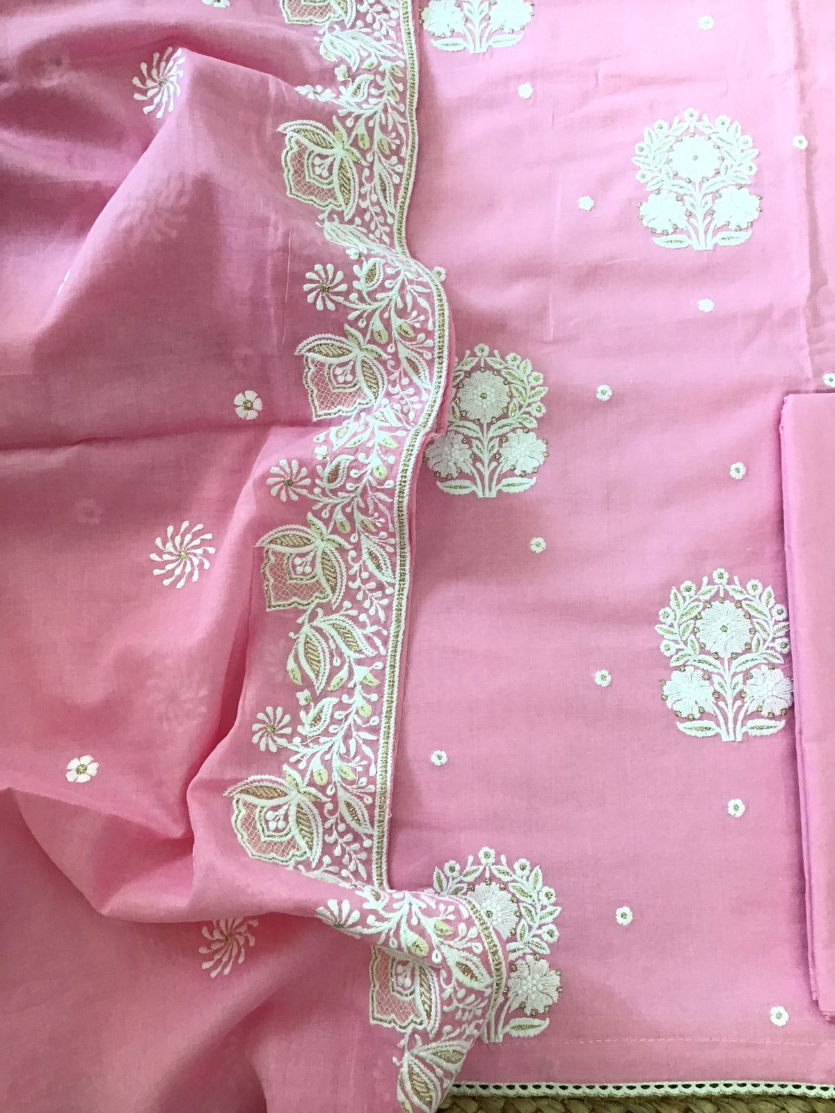 Pure Mul Cotton Embroidered Suit - Pink