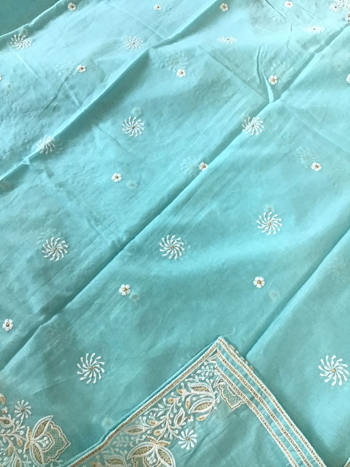 Pure Mul Cotton Embroidered Suit - Blue