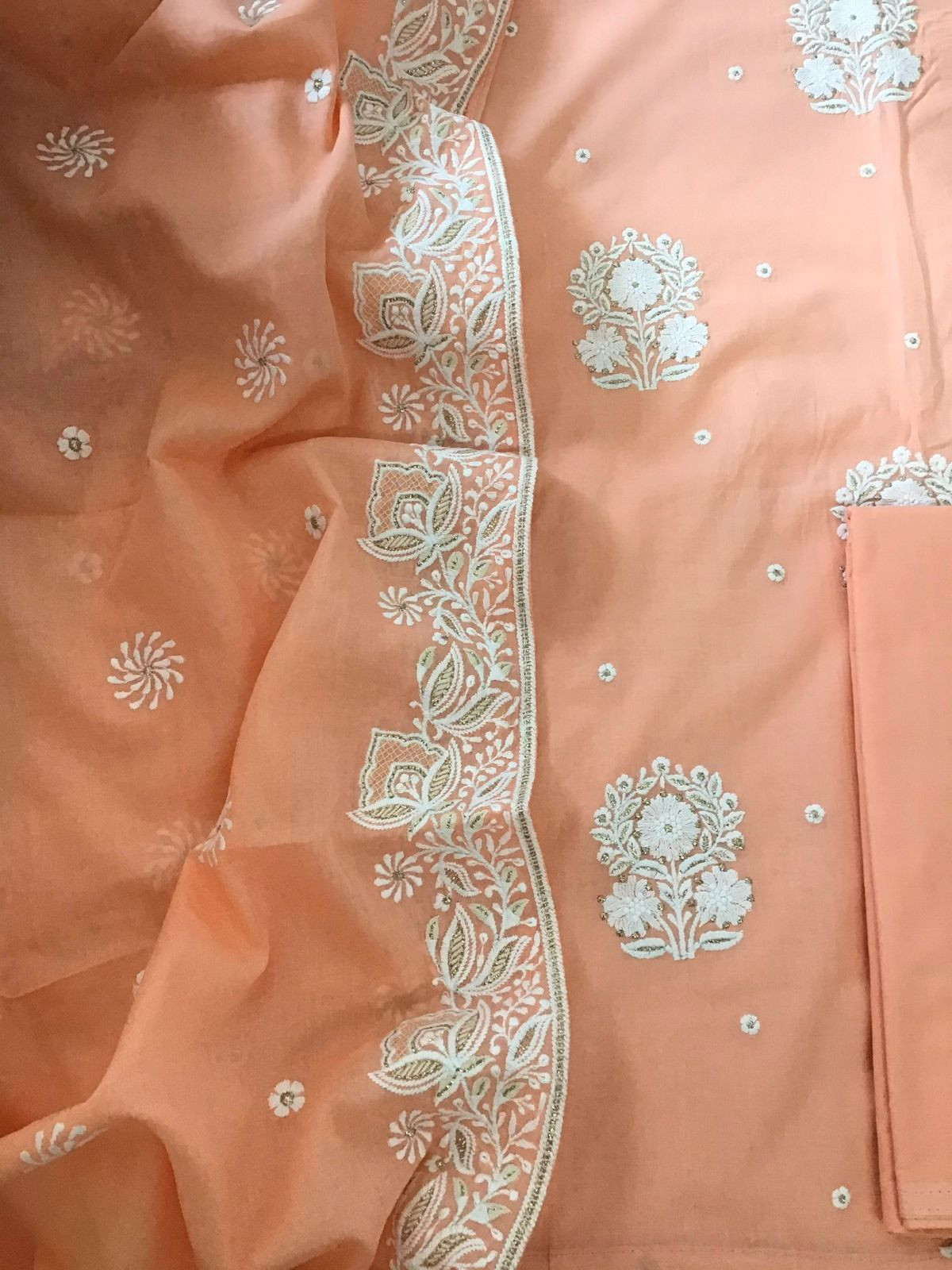 Pure Mul Cotton Embroidered Suit - Peach