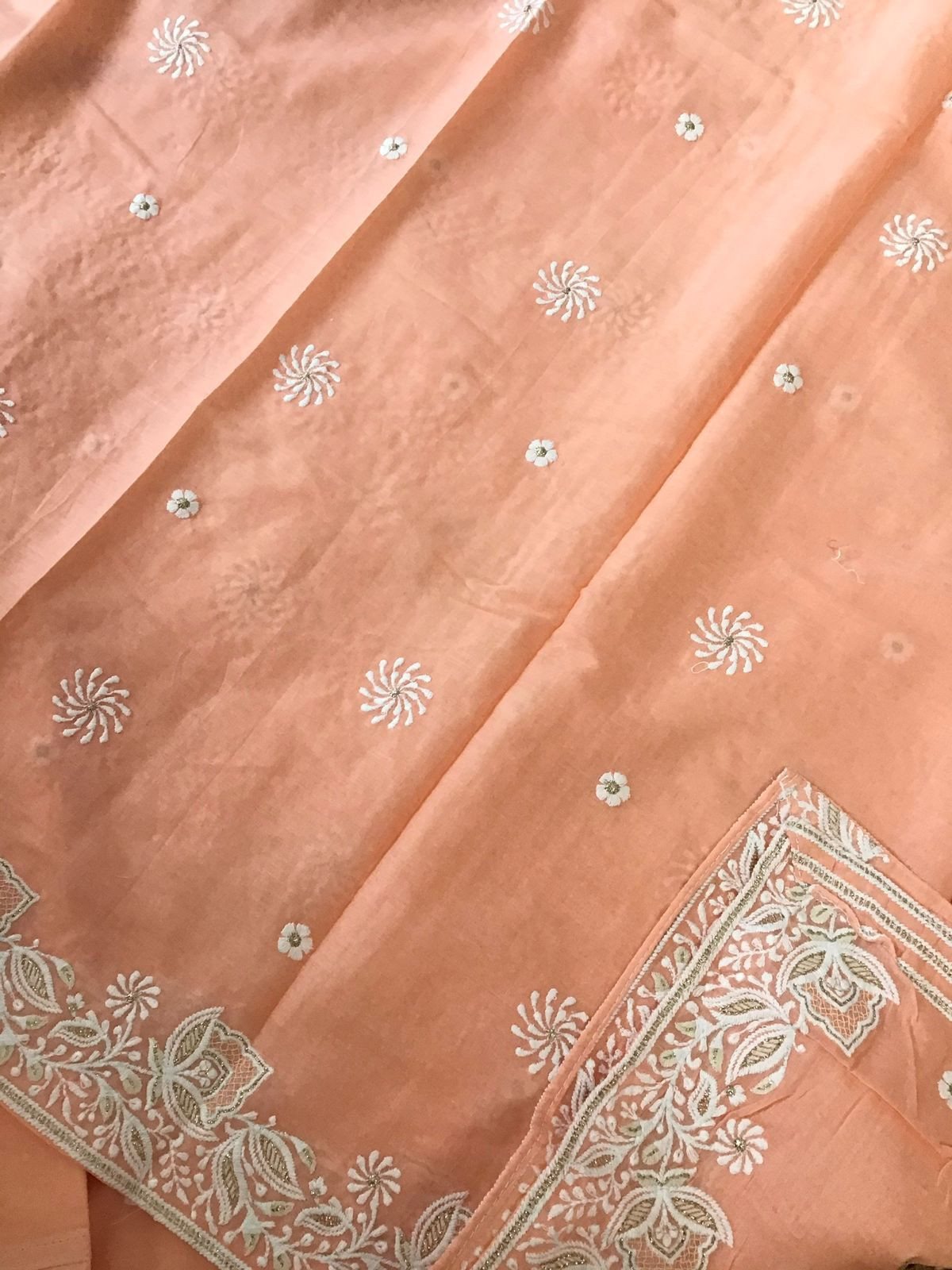 Pure Mul Cotton Embroidered Suit - Peach