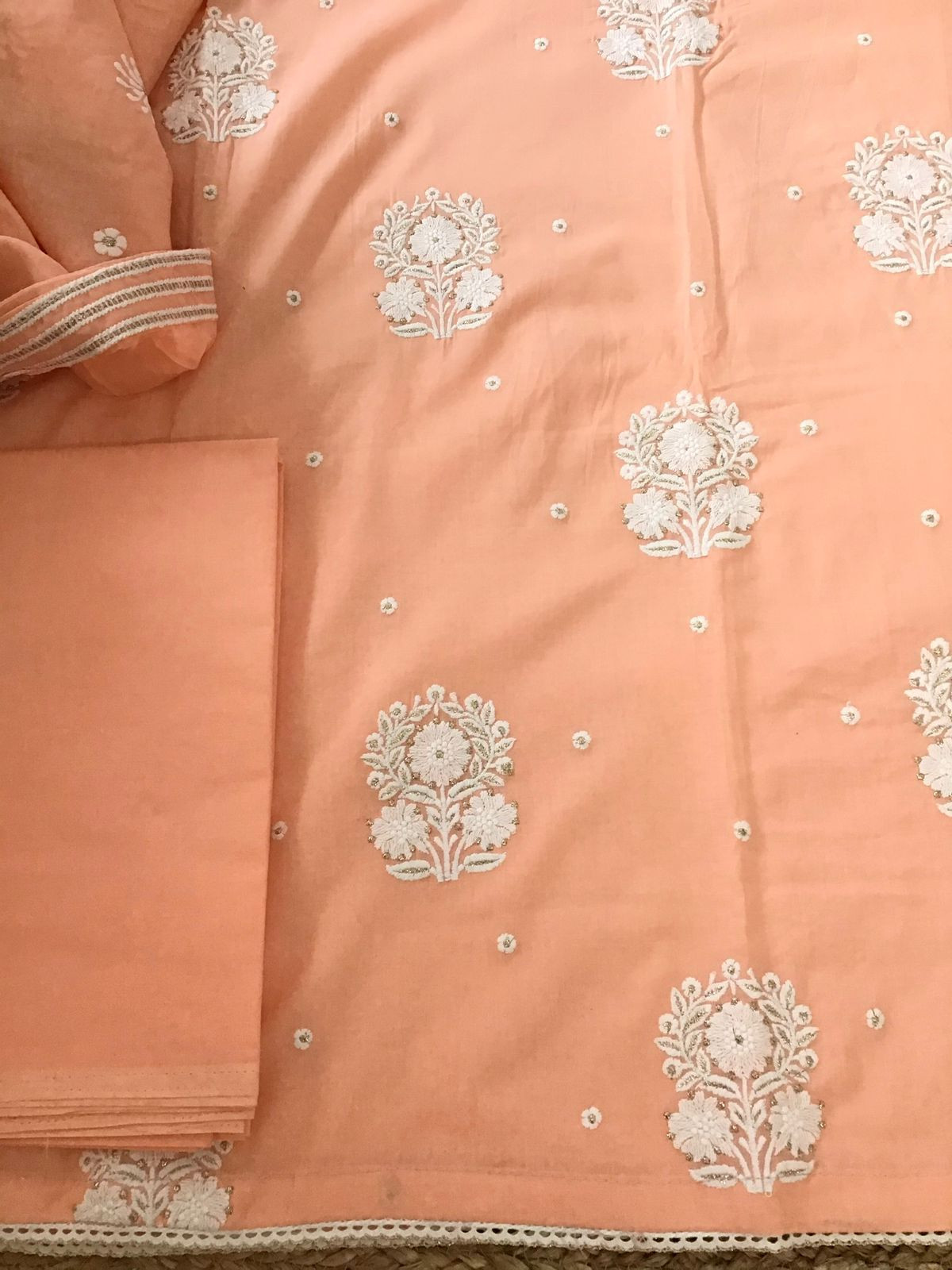 Pure Mul Cotton Embroidered Suit - Peach