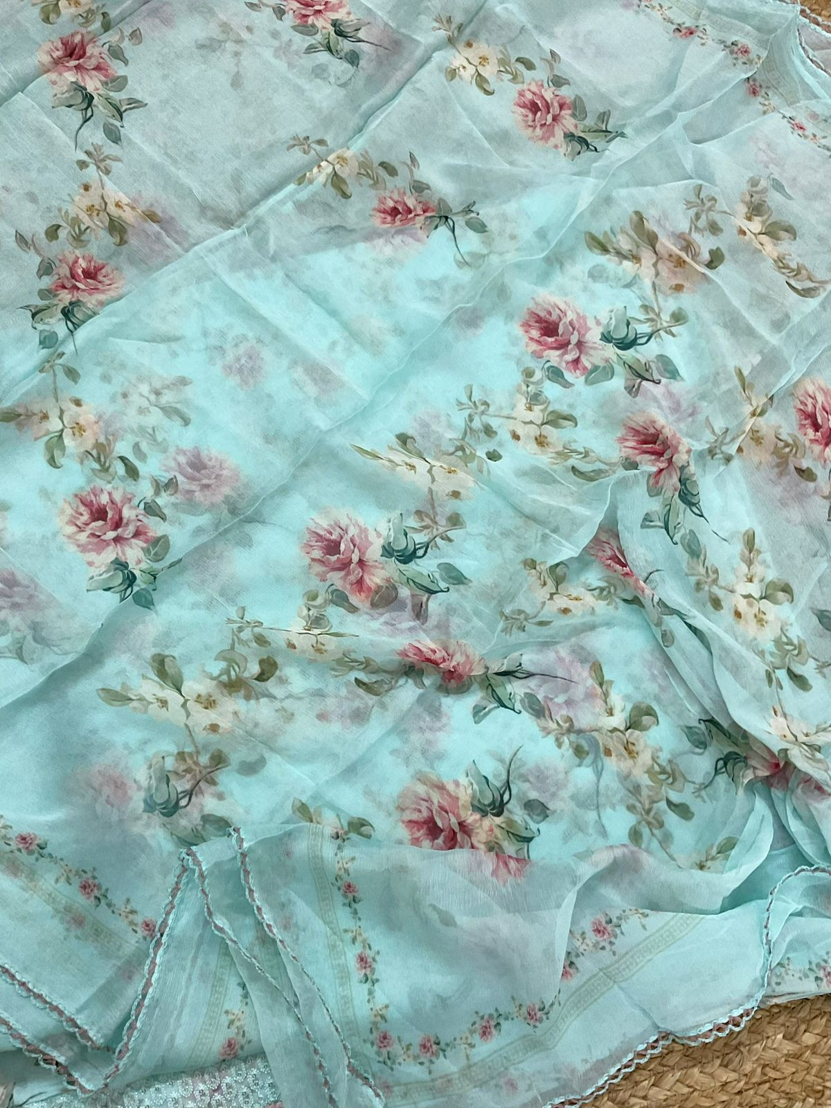 Pure Jaam Cotton Printed Embroidered Suit - Sea Blue