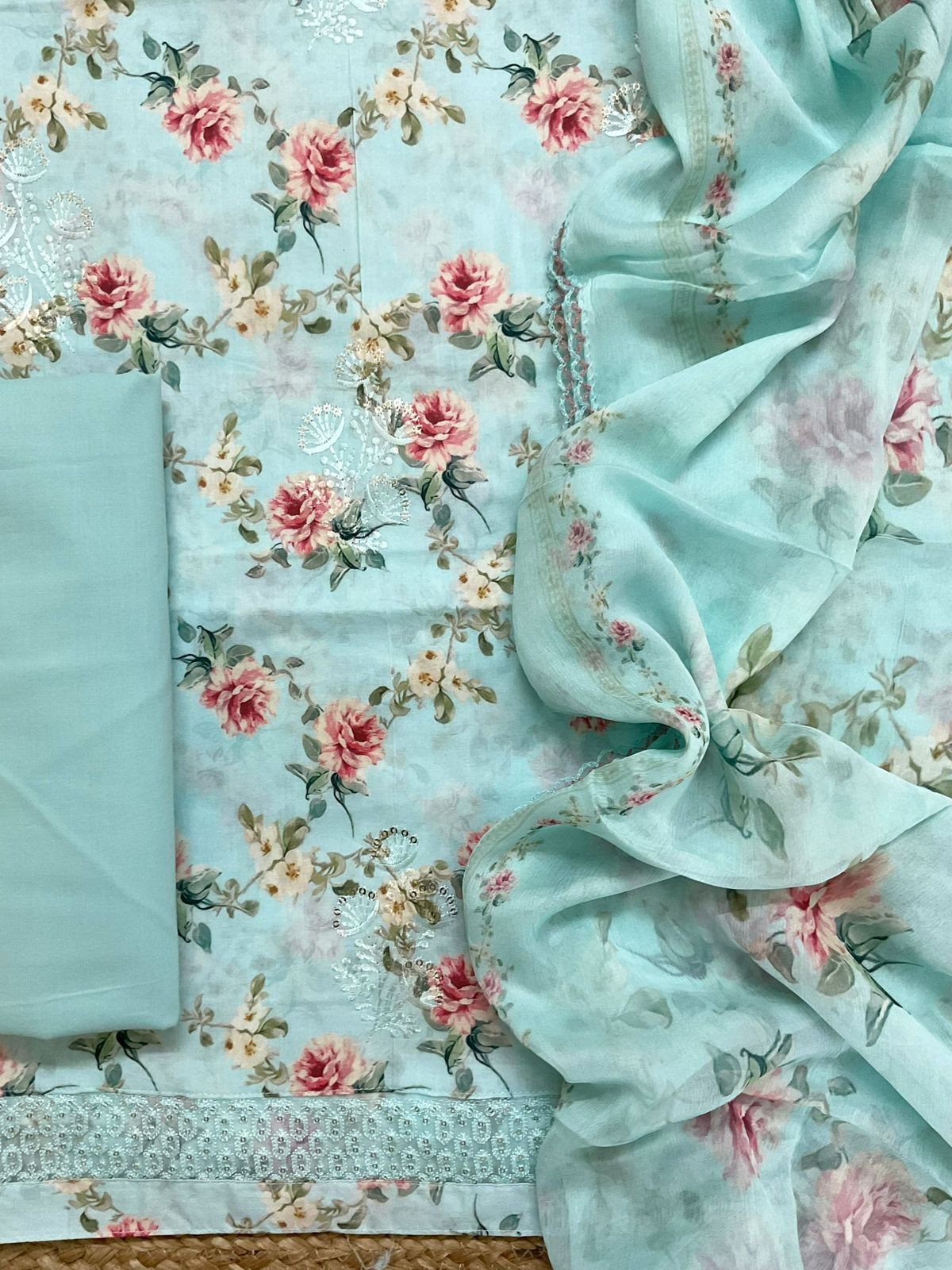 Pure Jaam Cotton Printed Embroidered Suit - Sea Blue