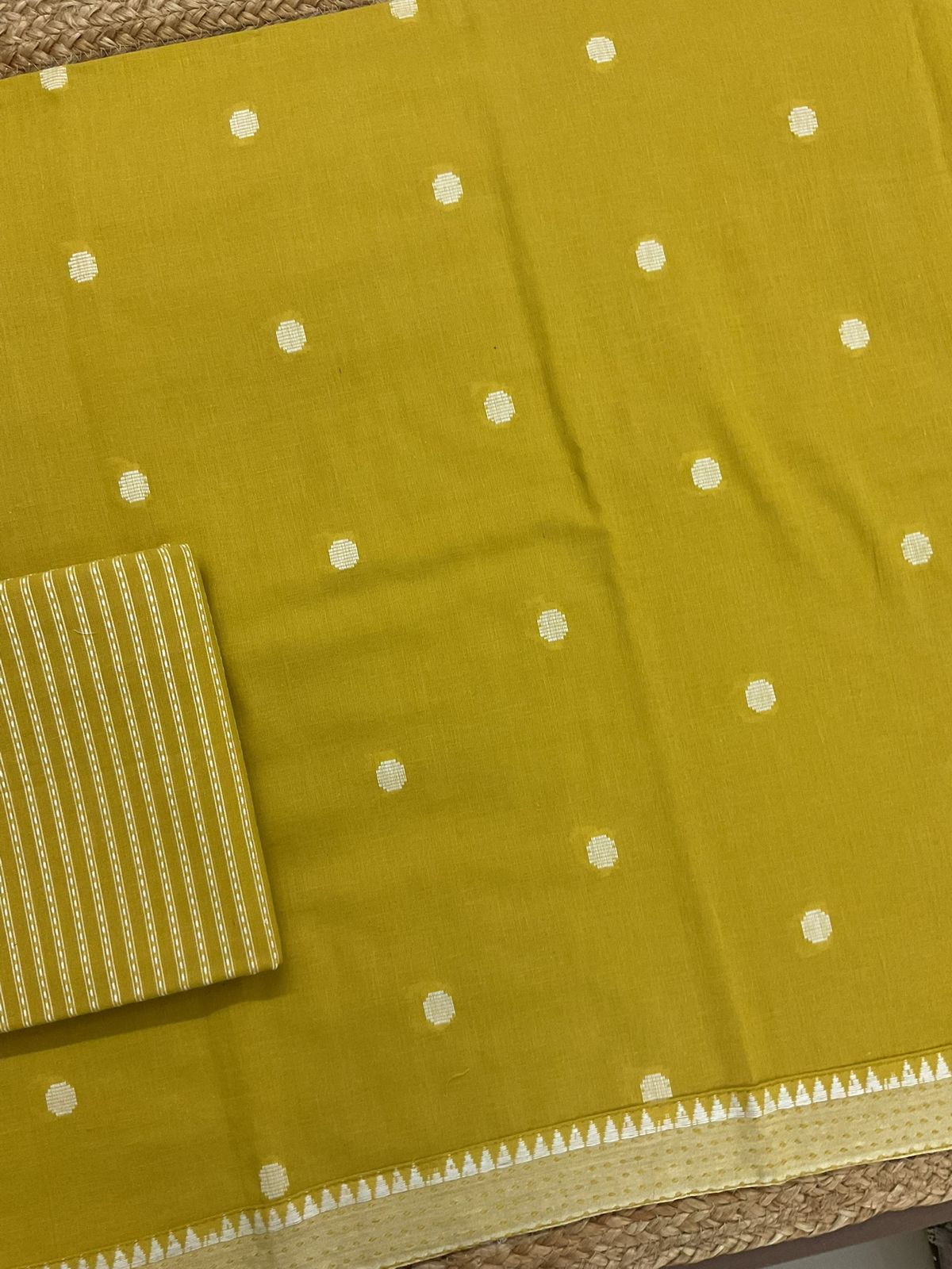 Pure Handloom Cotton Printed Self Weaved Suit - Yellow
