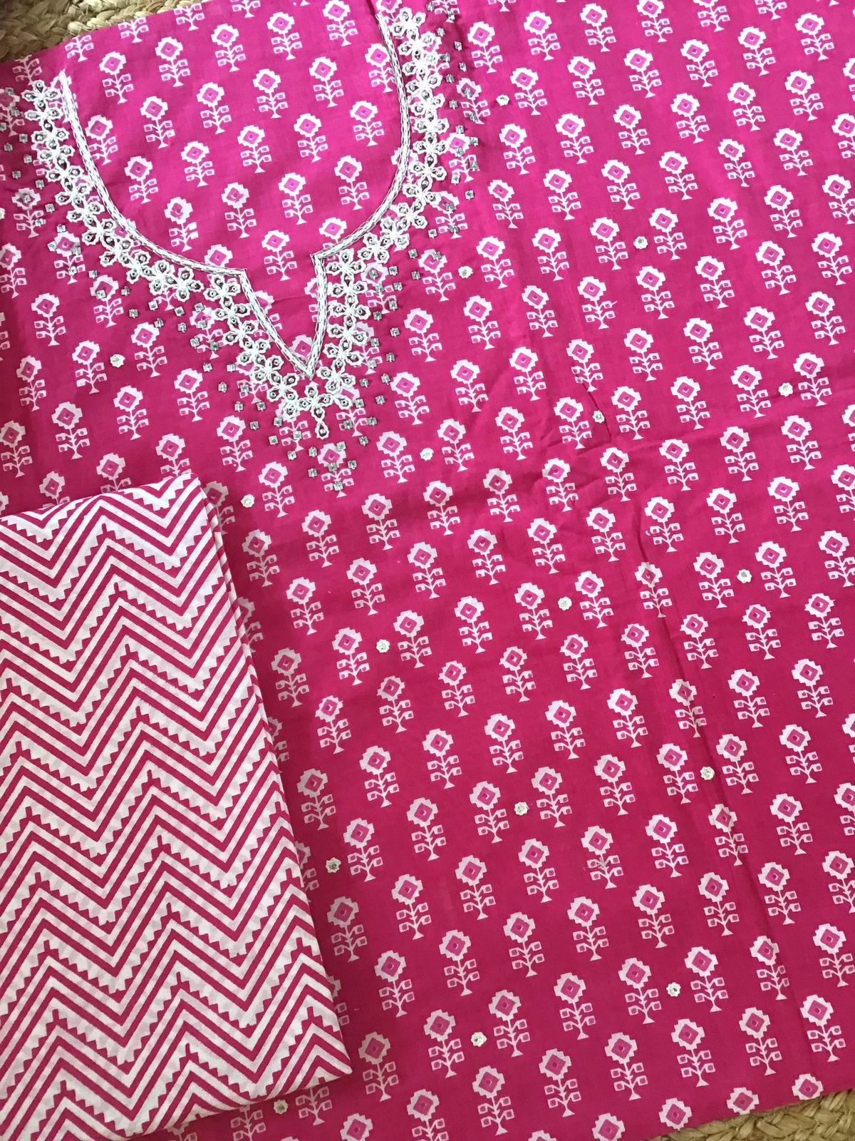 Pure Cotton Printed Embroidered Suit - Pink