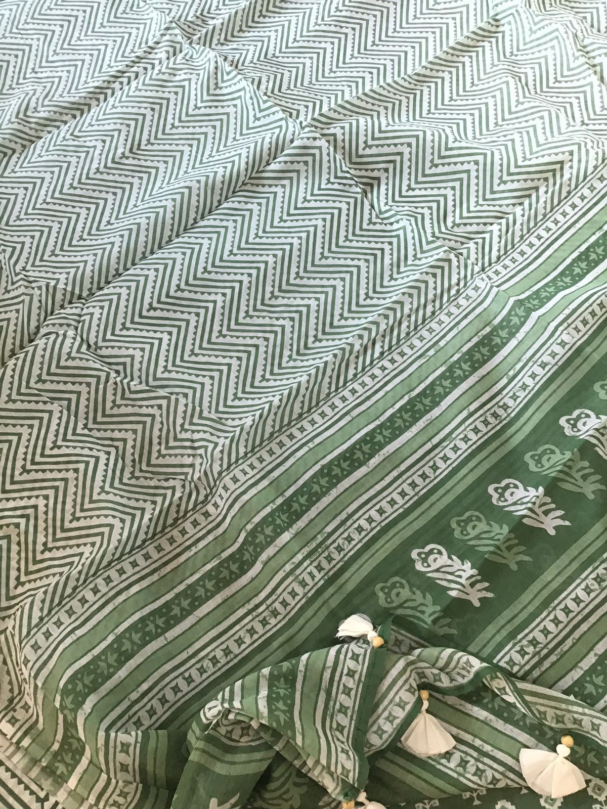 Pure Cotton Printed Embroidered Suit - Green