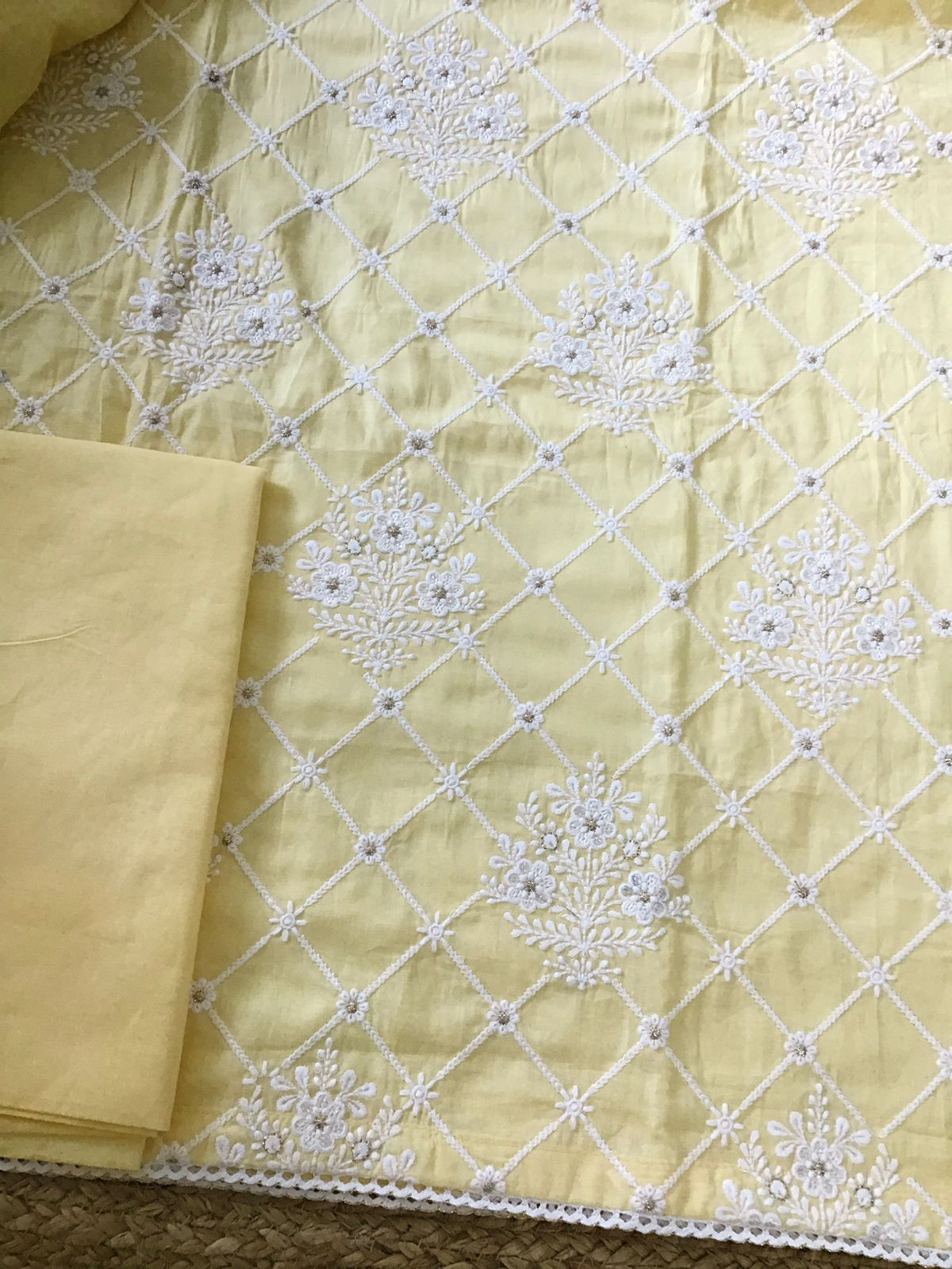 Pure Mul Cotton Embroidered Suit - Yellow