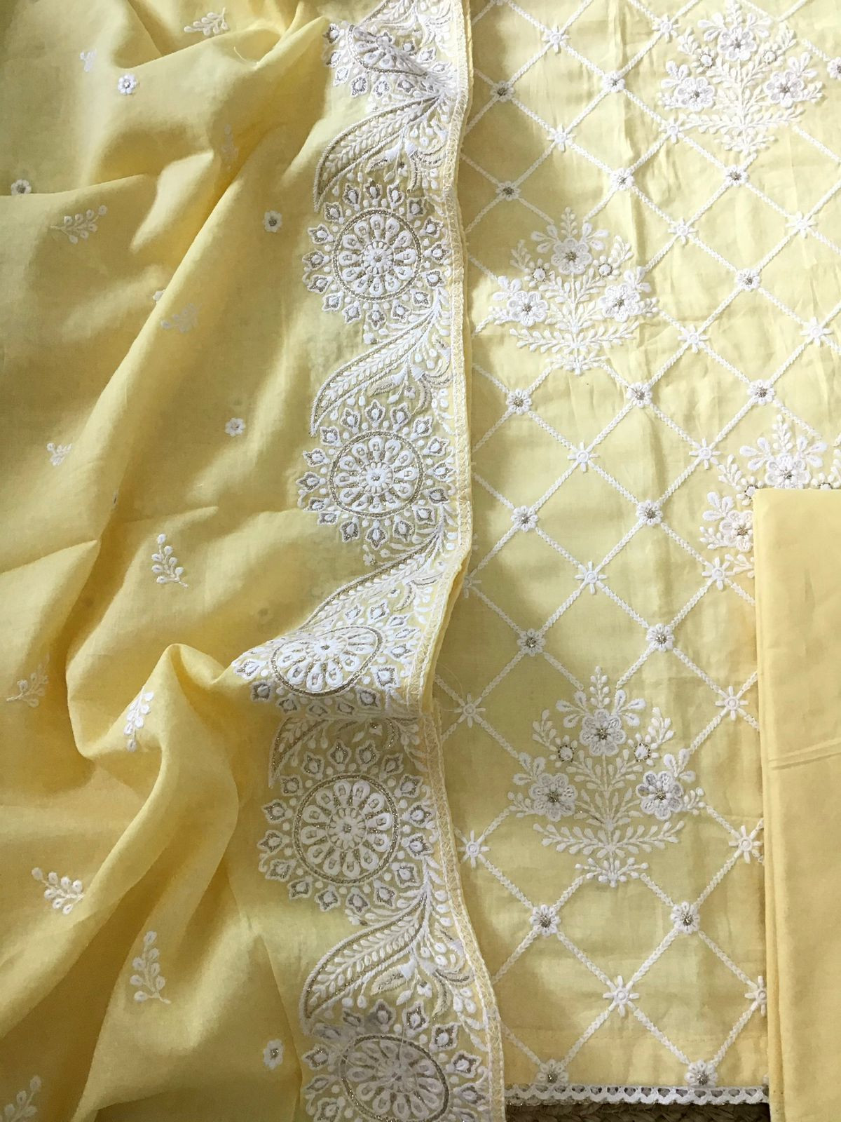 Pure Mul Cotton Embroidered Suit - Yellow
