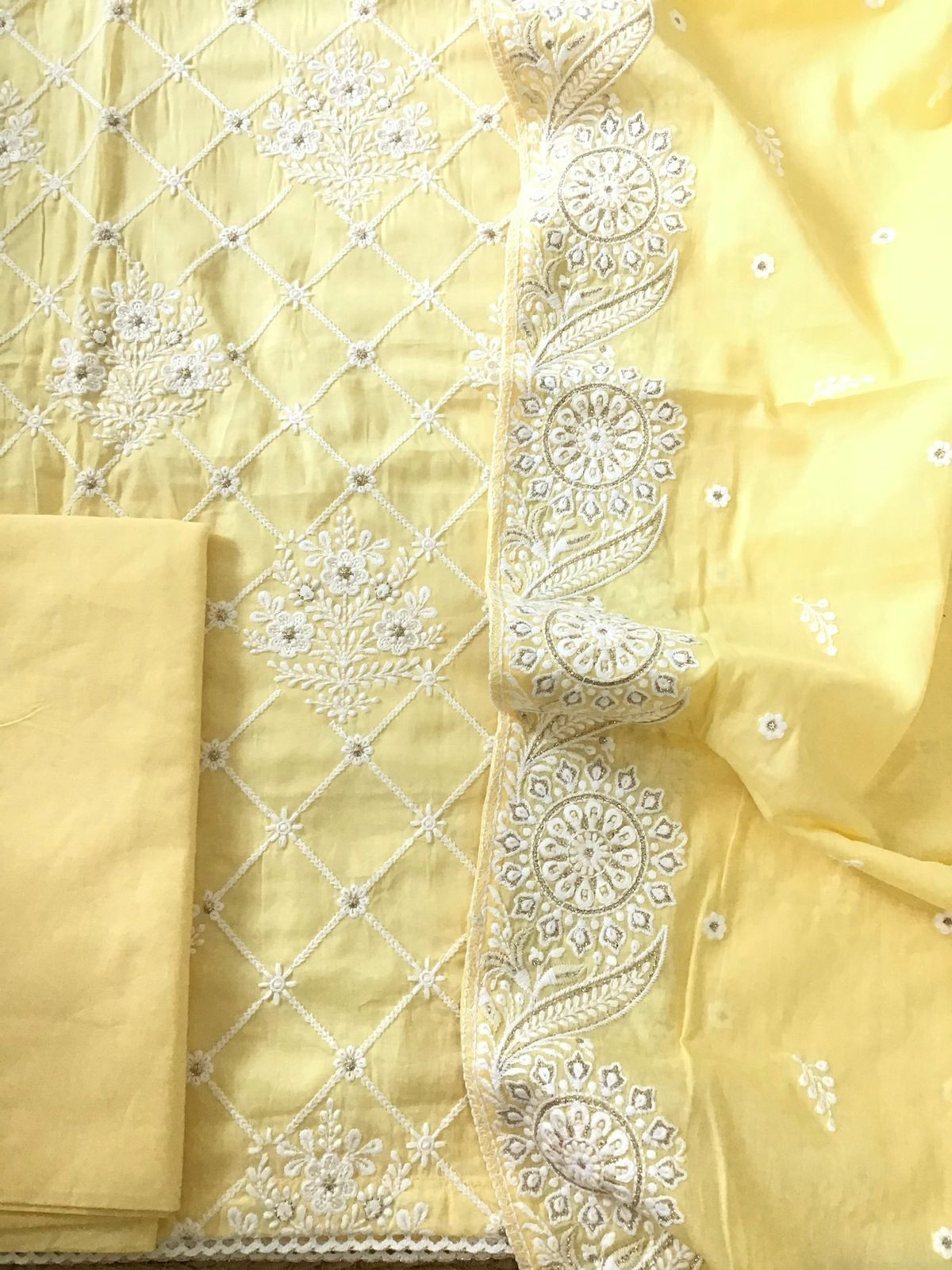 Pure Mul Cotton Embroidered Suit - Yellow