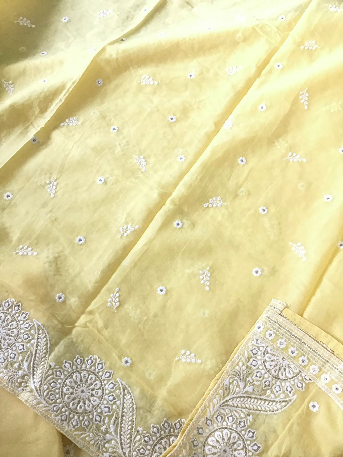 Pure Mul Cotton Embroidered Suit - Yellow