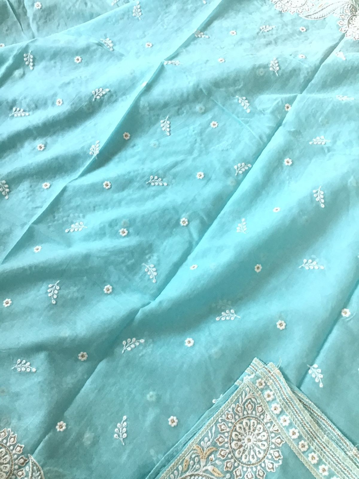 Pure Mul Cotton Embroidered Suit - Blue