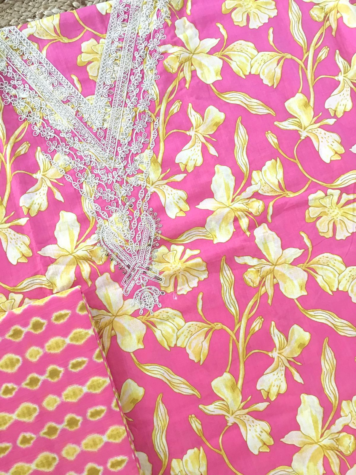 Pure Cotton Printed Embroidered Suit - Pink