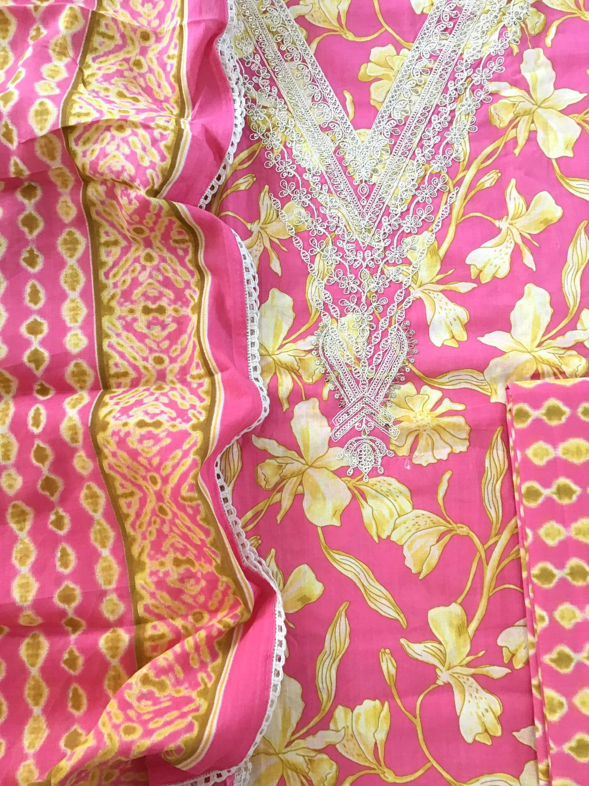 Pure Cotton Printed Embroidered Suit - Pink