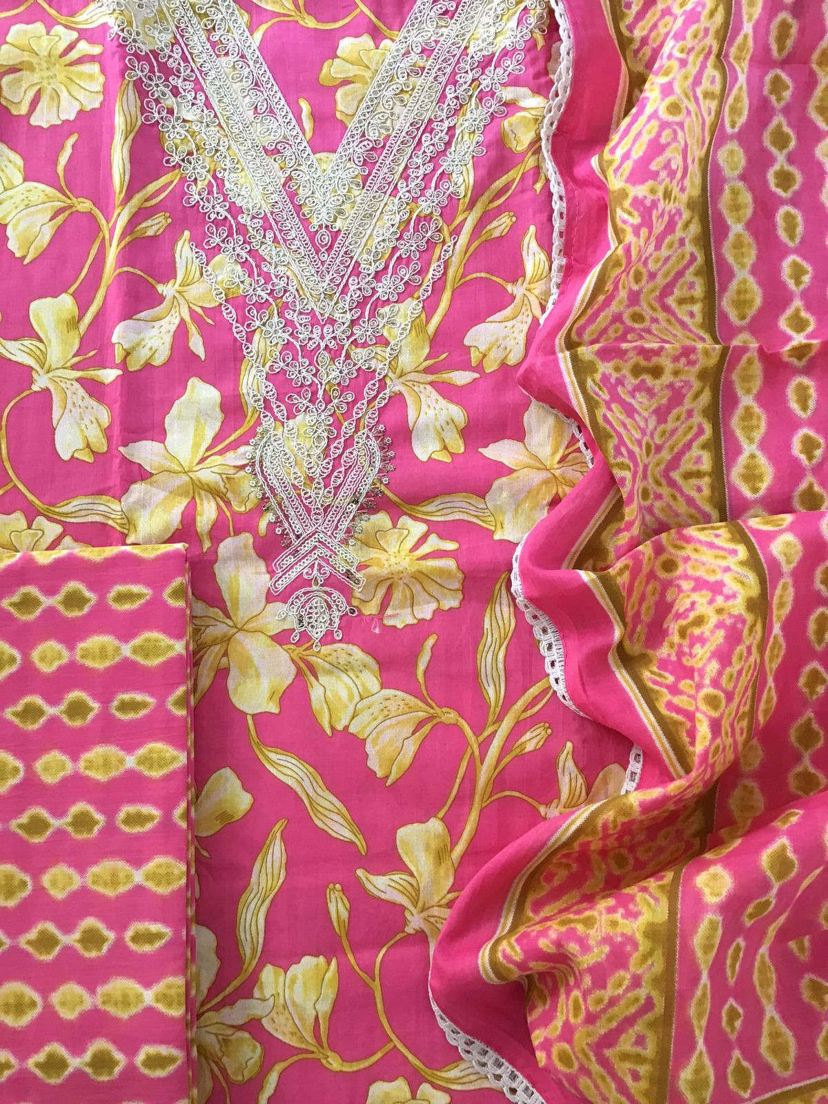 Pure Cotton Printed Embroidered Suit - Pink