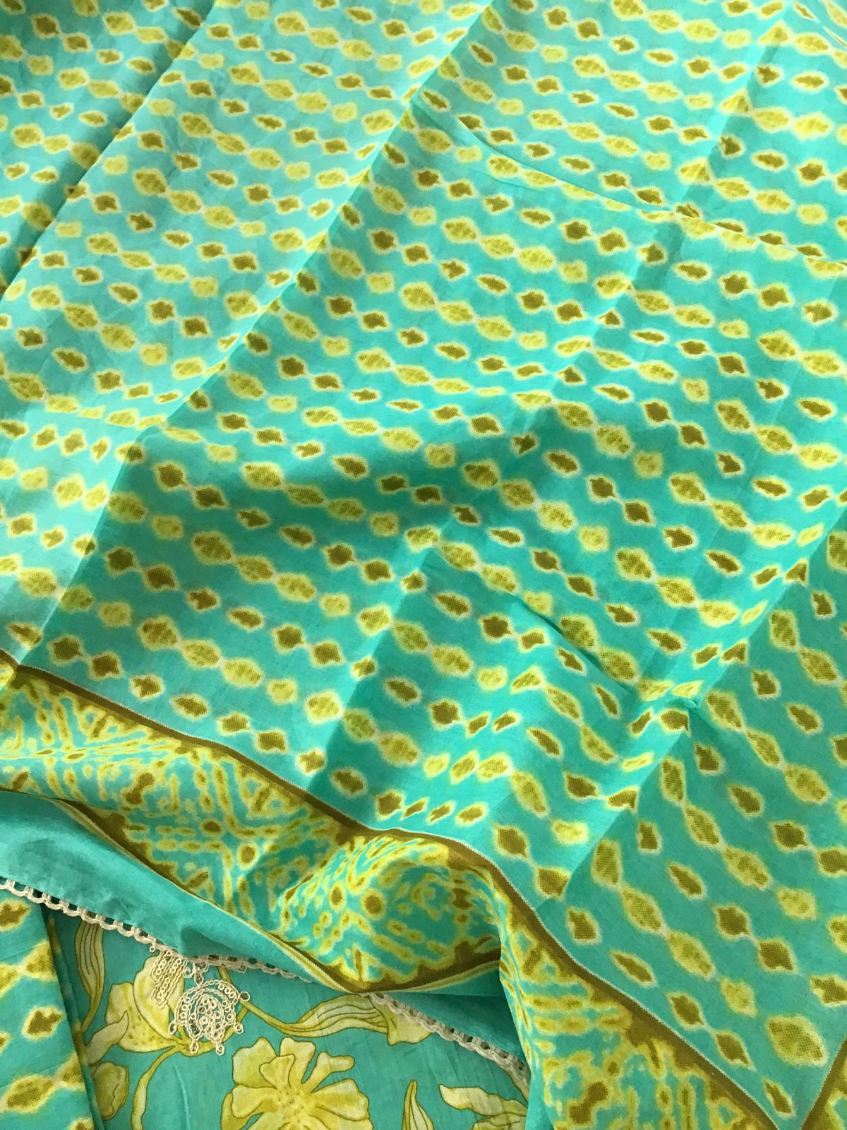 Pure Cotton Printed Embroidered Suit - Green