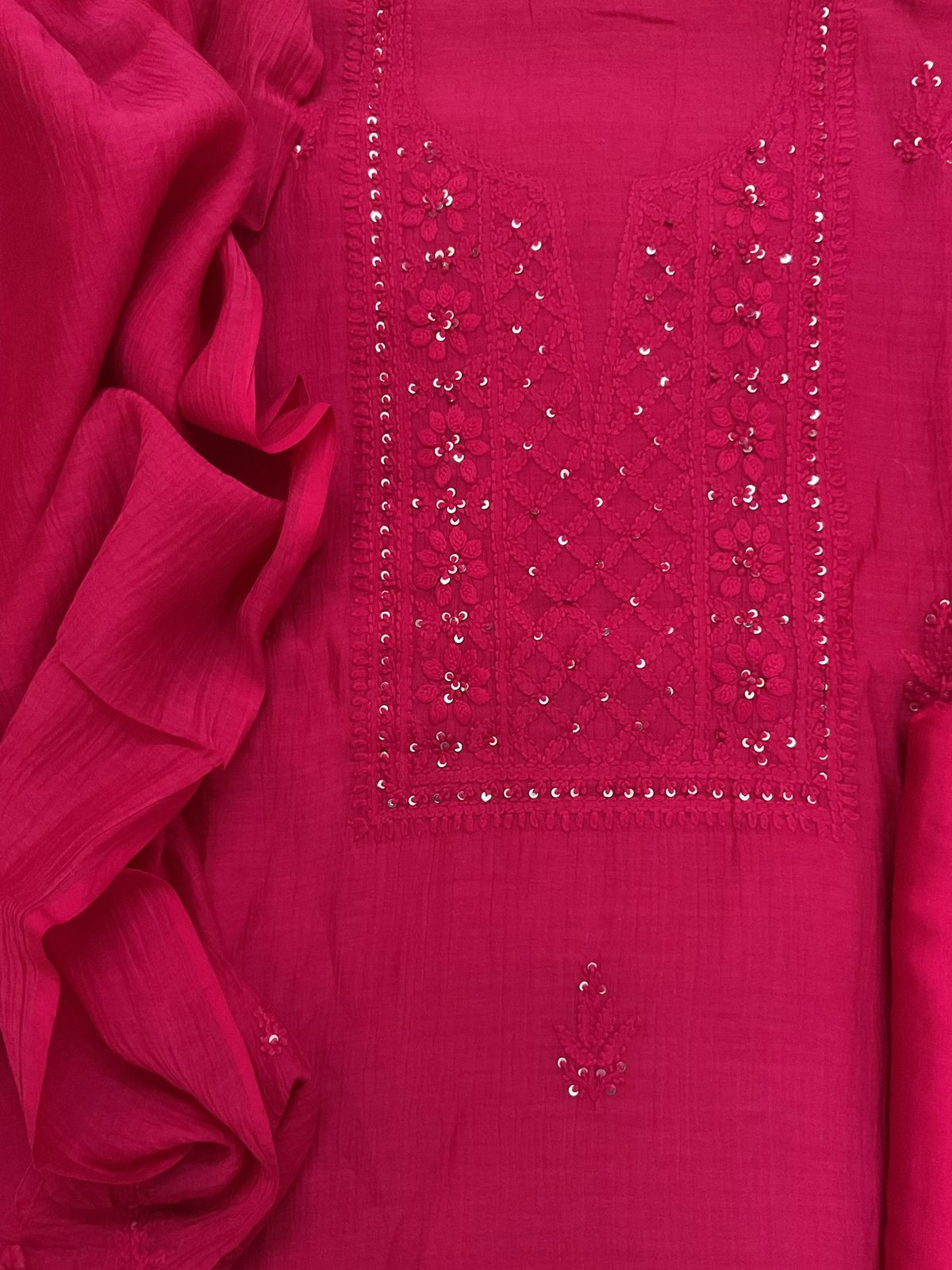 Pure Mul Chanderi Embroidered Suit - Pink
