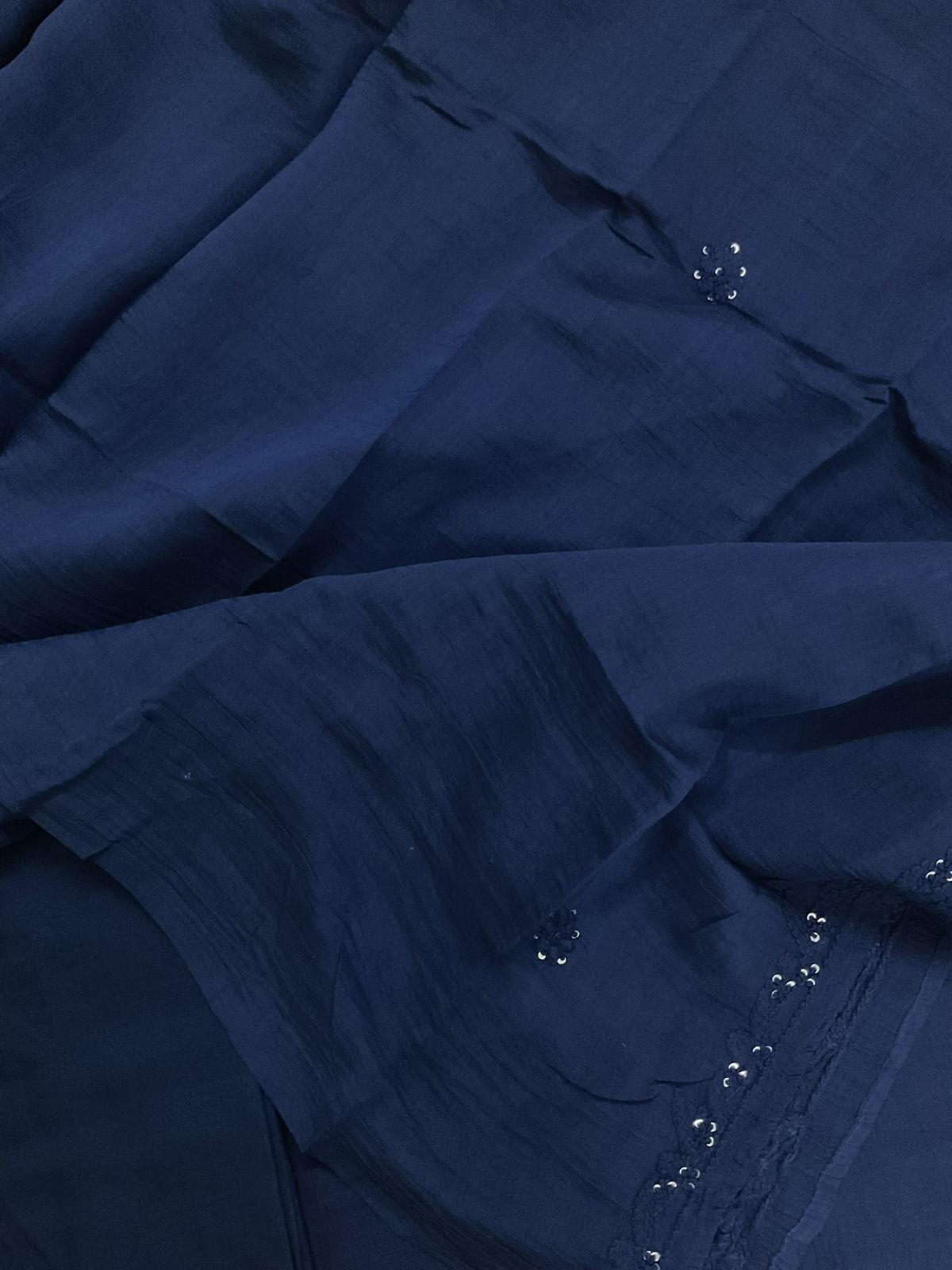 Pure Mul Chanderi Embroidered Suit - Blue