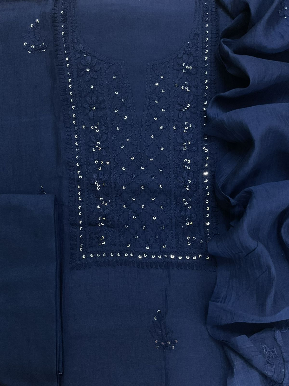 Pure Mul Chanderi Embroidered Suit - Blue