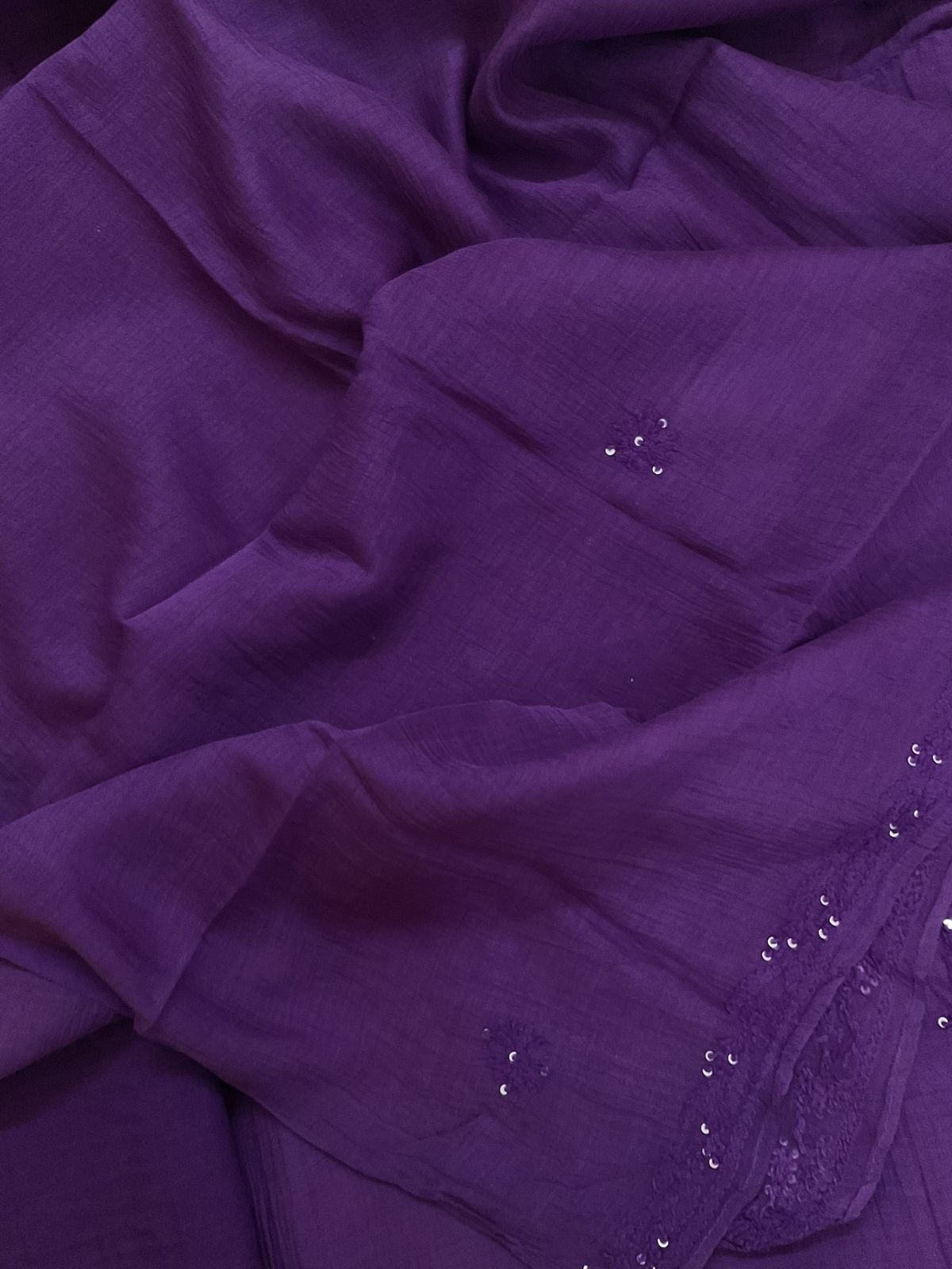 Pure Mul Chanderi Embroidered Suit - Violet