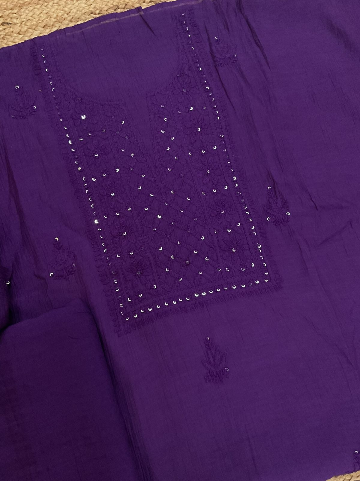 Pure Mul Chanderi Embroidered Suit - Violet